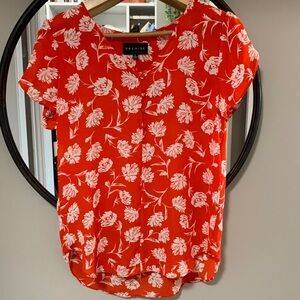 Premise Orange-Red Floral Short Sleeve Blouse